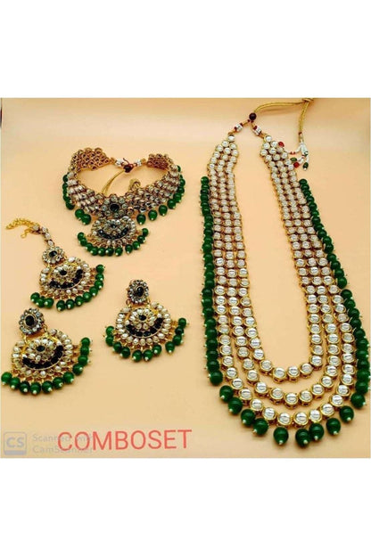 Bridal Choker & Long Necklace Jewellery Set For Women Green