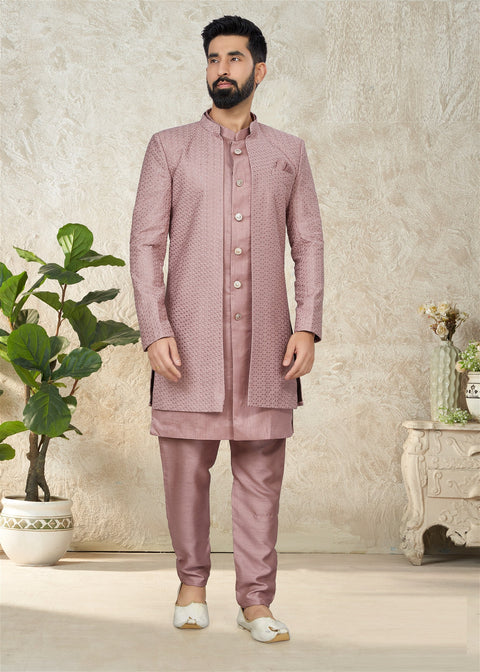 Party Wear IndoWestern For Mens Pink and Majenta With Thread Work | Mens Kurta & Sets