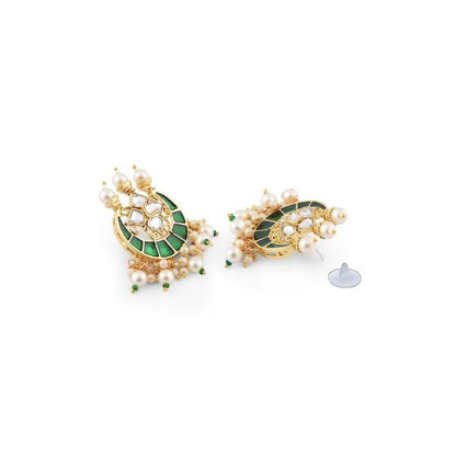 Green Meenakari Clustered Pearls Patta Kundan Choker Set