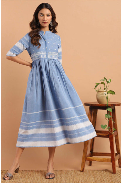 Blue Cotton Western Dress