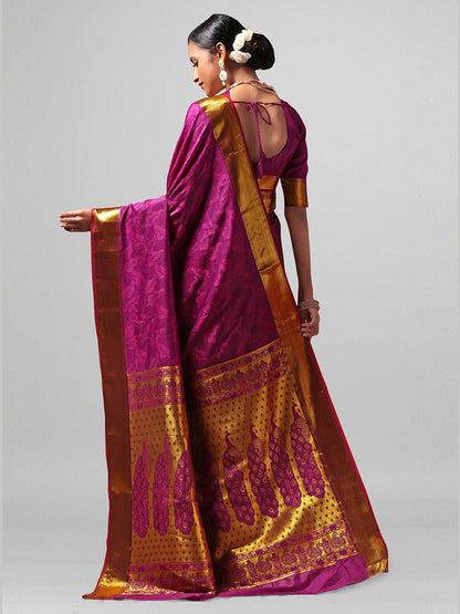 Purple Silk Cotton Woven Design Saree With Blouse Piece