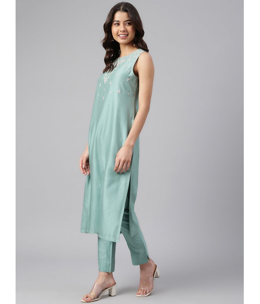 Sea Green Straight Chanderi Women's Stitched Salwar Suit