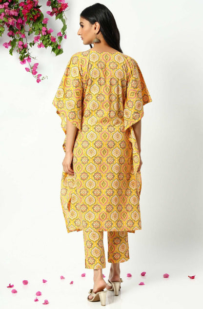 Yellow Cotton Kaftan With Pant