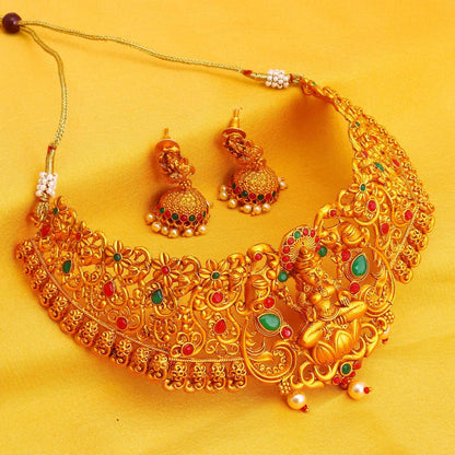 Stunning Gold Plated Temple Choker Necklace Set for Women