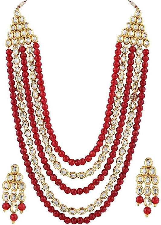 Stylish 18k Gold Plated Kundan Wedding Necklace Set for Women Red