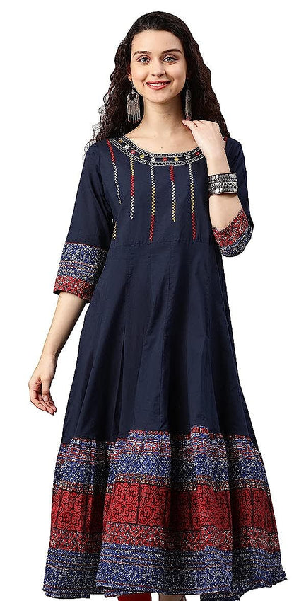 Women's Calf Length Anarkali Dress S Blue