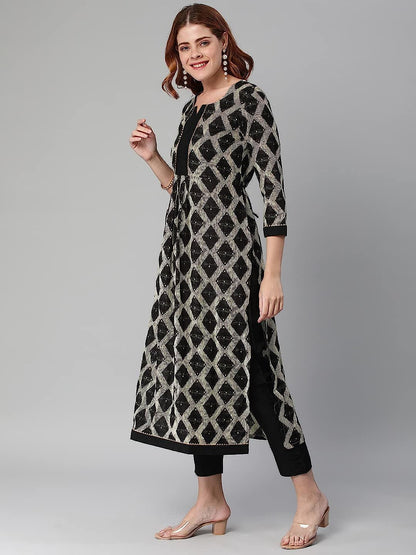 Cotton Blend Chex Printed Straight Ladies Kurta with Pant