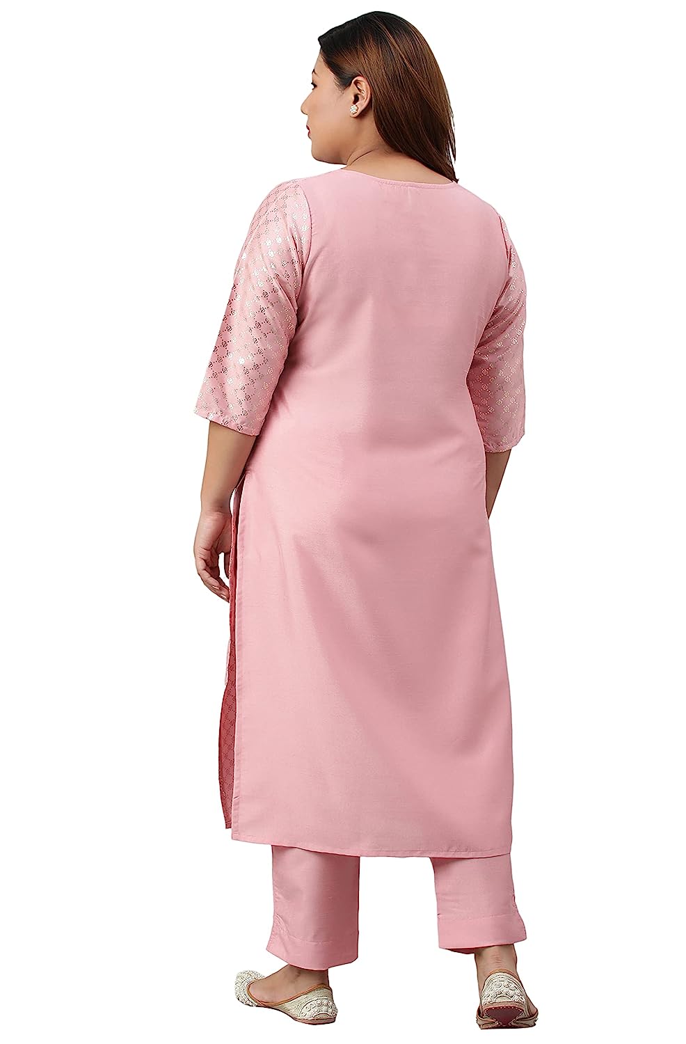 Plus Size Pink Poly Silk Ladies Kurta with Pant