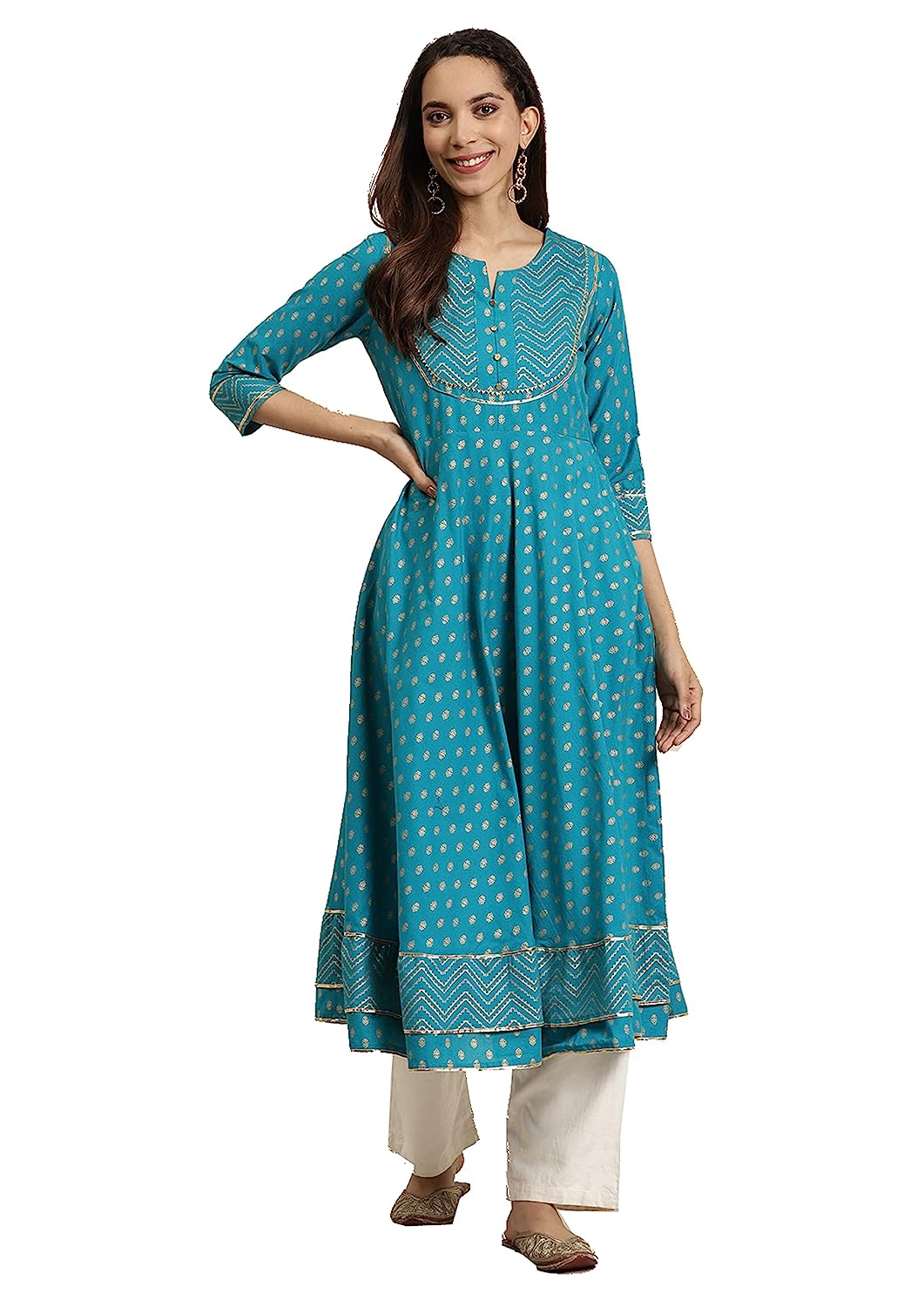 Women's Plus Size Plus Size Cotton Blend Floral Printed Anarkali Kurta for Women 4XL Teal
