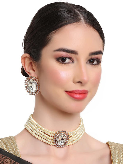 Fancy Choker Traditional Pearl Necklace Jewellery Set for Women