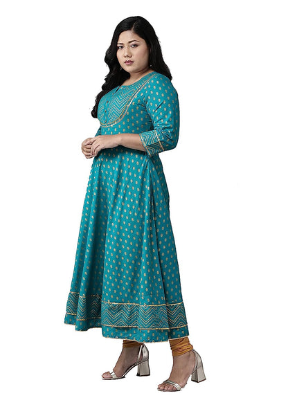 Women's Plus Size Plus Size Cotton Blend Floral Printed Anarkali Kurta for Women