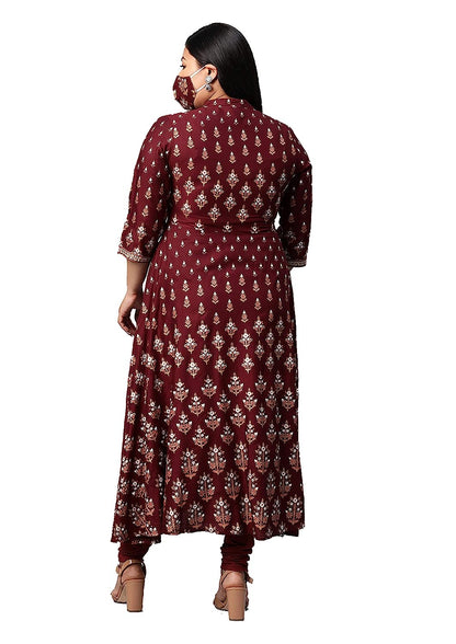 Women's Plus Size Plus Size Rayon Floral Printed Anarkali Kurta for Women