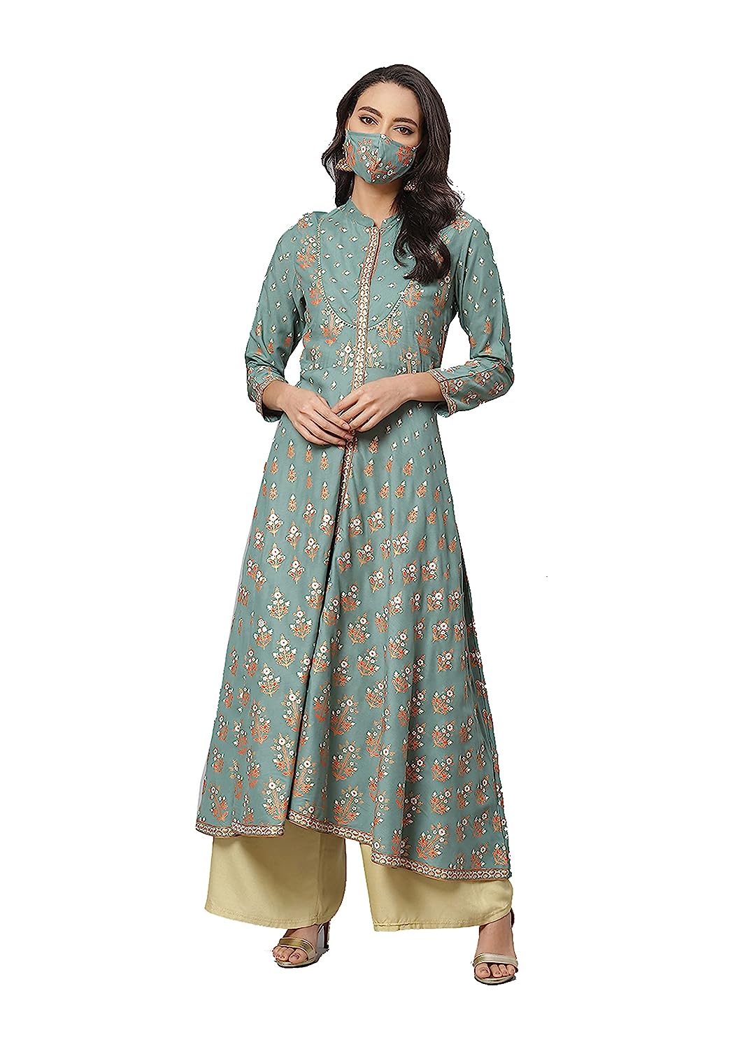 Women's Plus Size Plus Size Rayon Floral Printed Anarkali Kurta for Women L Green