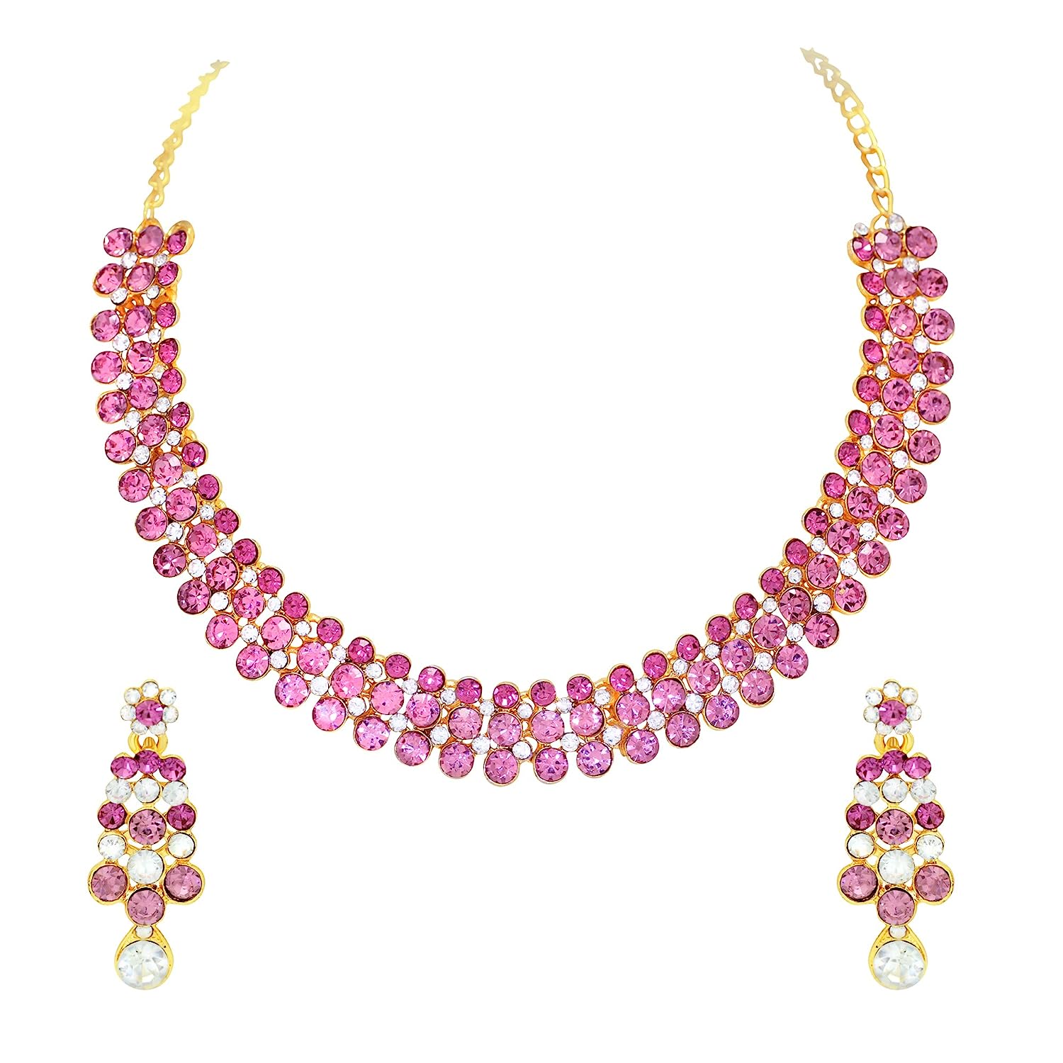 Gold Plated Alloy Choker Necklace Set For Women PINK