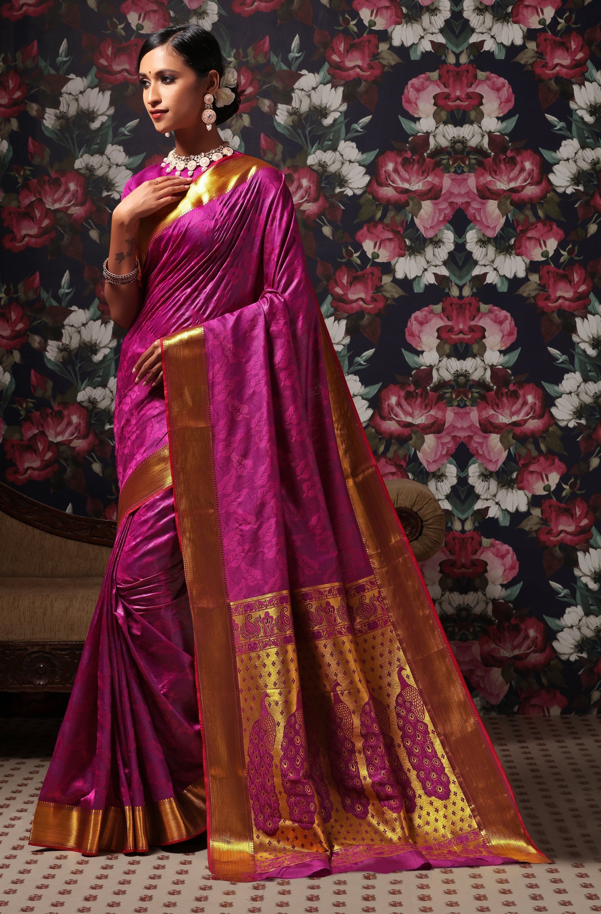 Purple Silk Cotton Woven Design Saree With Blouse Piece