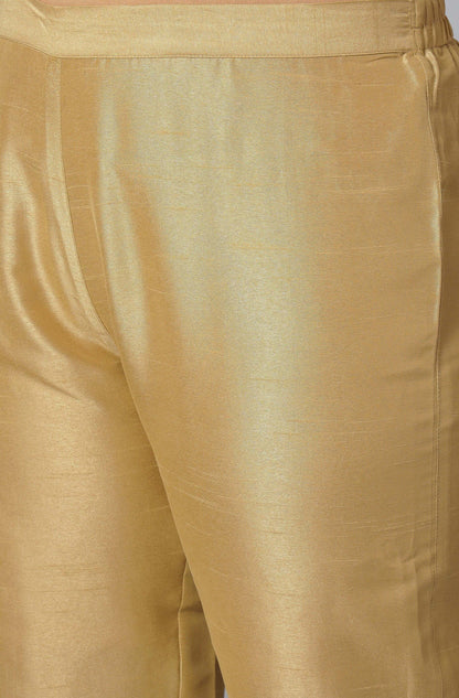 Plus Size Gold Poly Silk Kurta With Pant and Dupatta