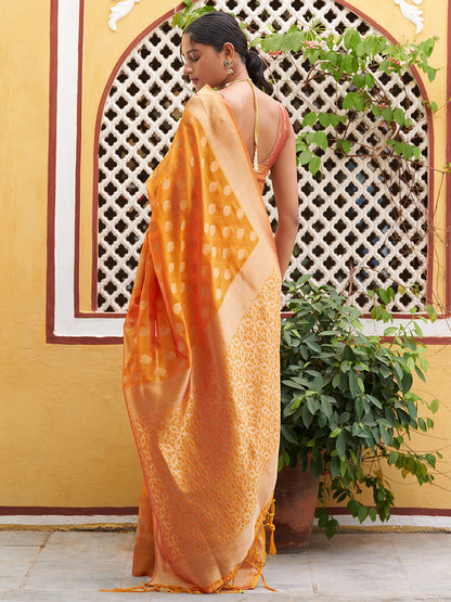 Yellow Organza Woven Dual Tone Ethnic Motif Design Saree with Unstitched Blouse Piece