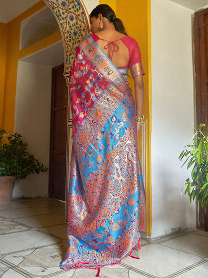 Pink Chanderi Silk Pashmina Saree with Unstitched Blouse Piece
