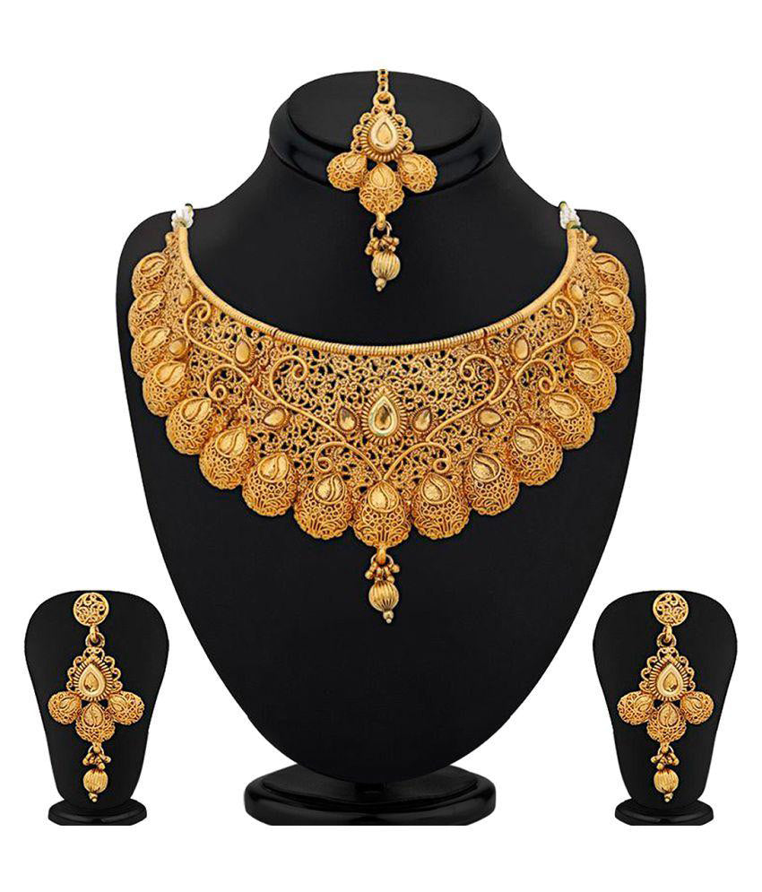 Incredible Classic Gold Plated Kundan Choker Necklace Set for Women