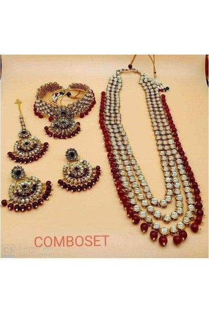 Bridal Choker & Long Necklace Jewellery Set For Women Maroon